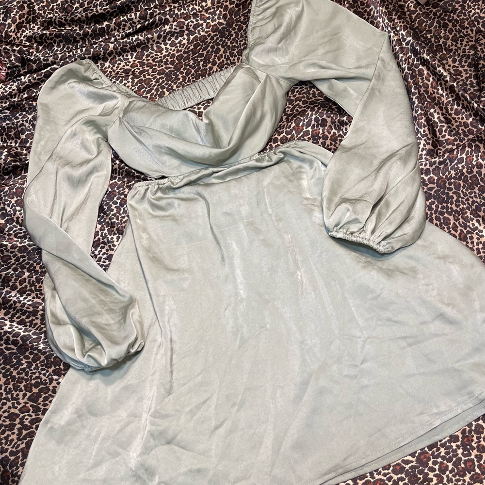 Hello Molly Done With You Satin Long Sleeve Green Dress